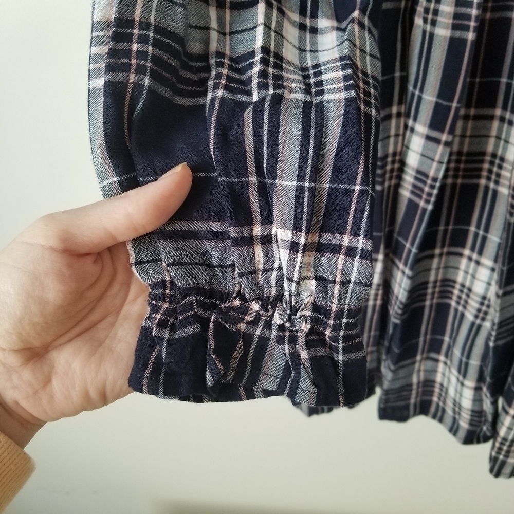 LOFT Plaid Ruffle V Neck Swing Dress Size XS - Picture 9 of 15